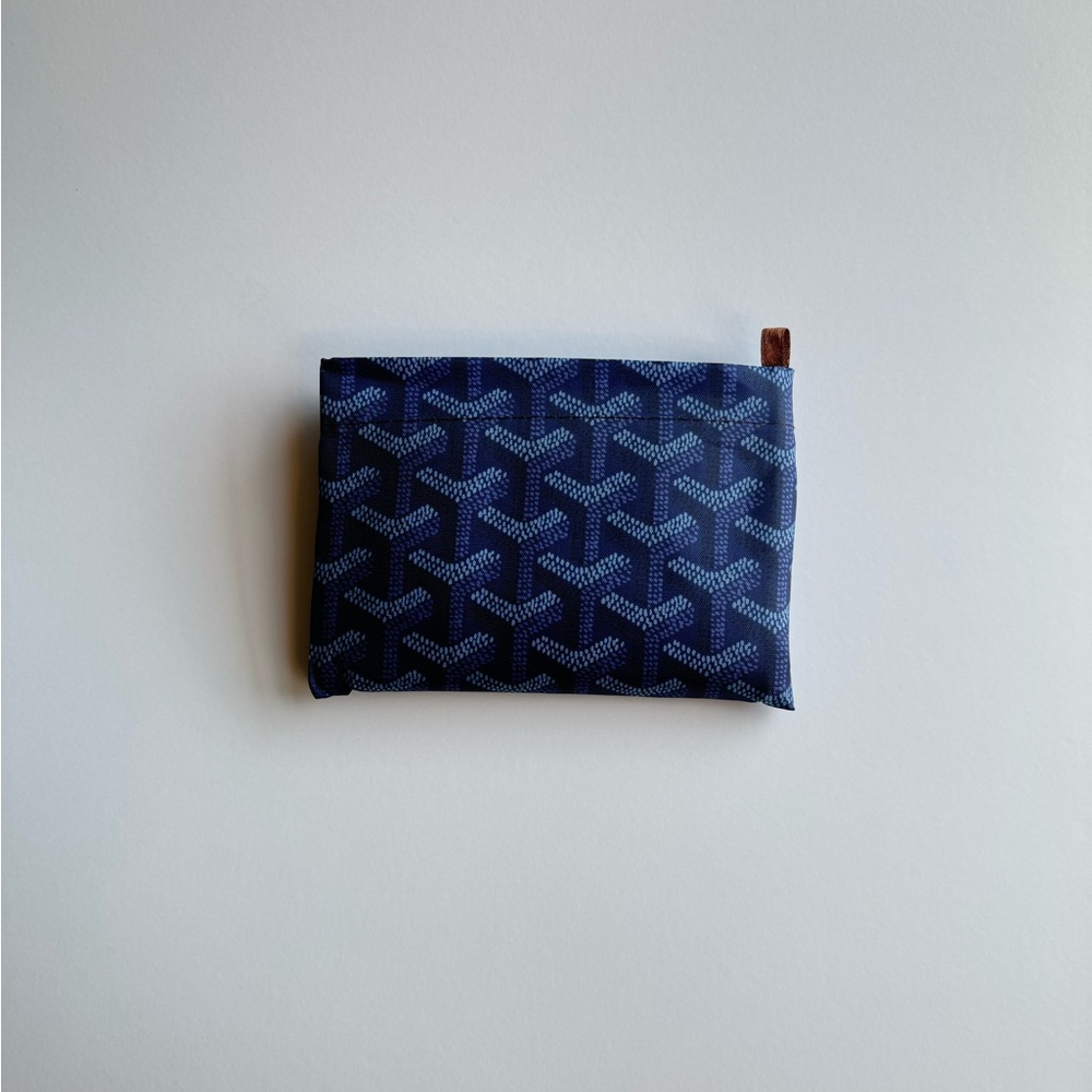 Large geometric print reusable nylon shopping tote bag in BLUE